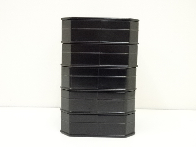 塗師川瀬表完造 黒真塗五重縁高（共箱）：リサイクル・アンティーク